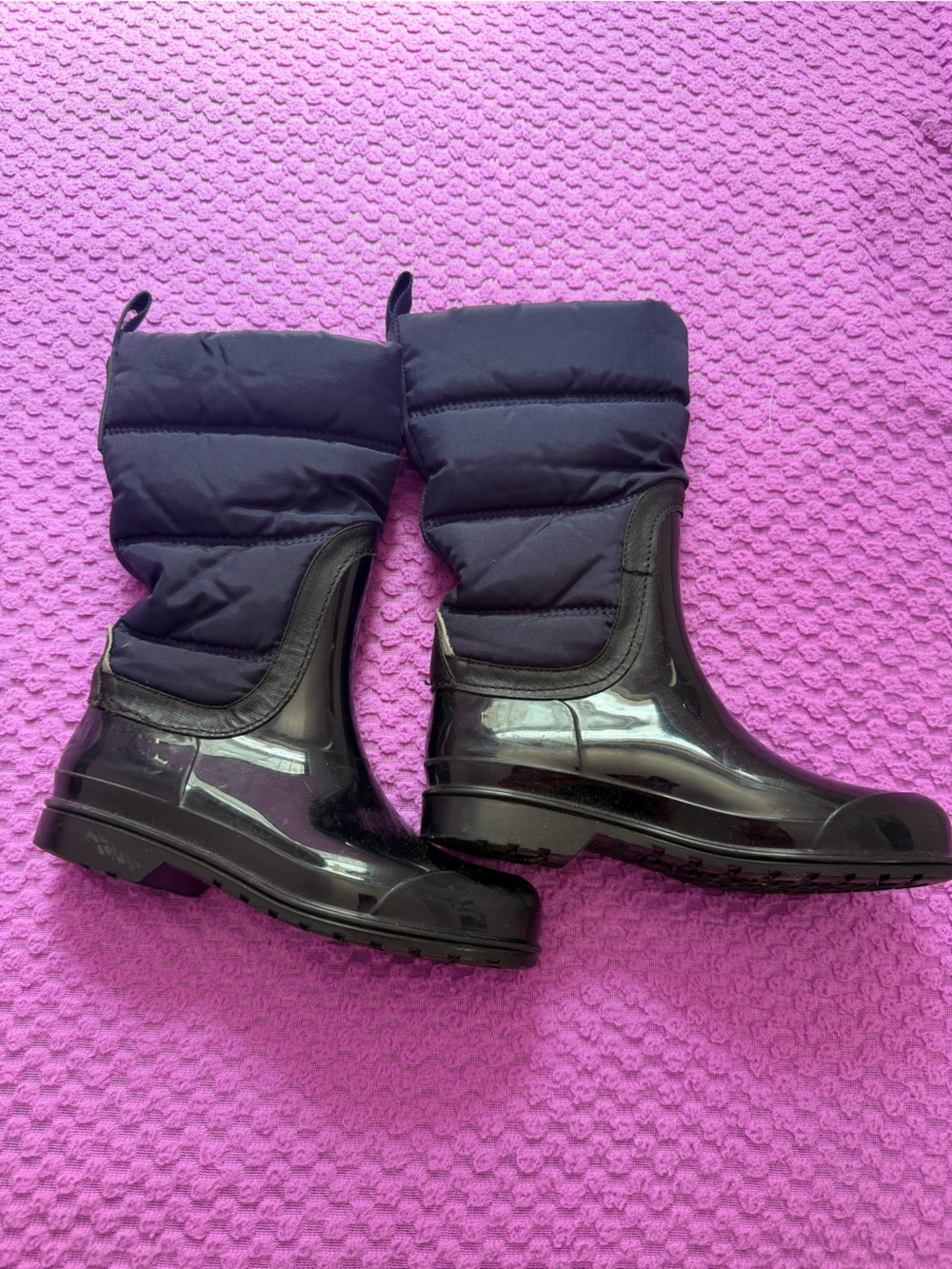 Michael Kors Navy Puffer Quilted Fleece Lined Rain Snow Winter Boots